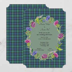 Invitation Tartan Fleur d'Écosse avec cadre doré