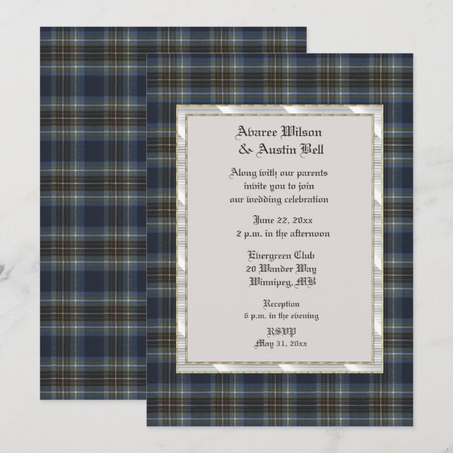 Invitation Tartan Holyrood Avec Cadre Pearl (Devant / Derrière)