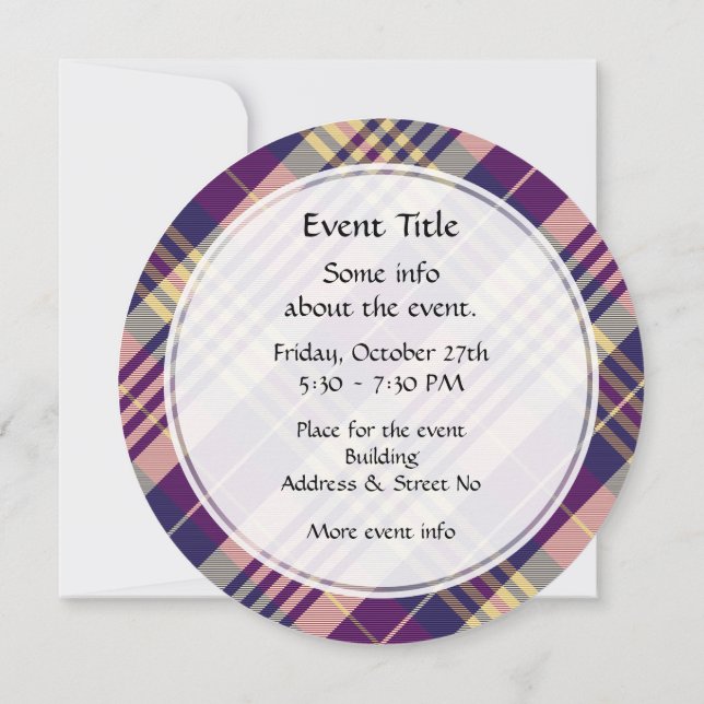 Invitation Tartan mauve, or et bleu (Dos)