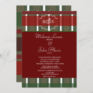 Invitation Tartan Noël Plaid Hiver Bourgogne Mariage