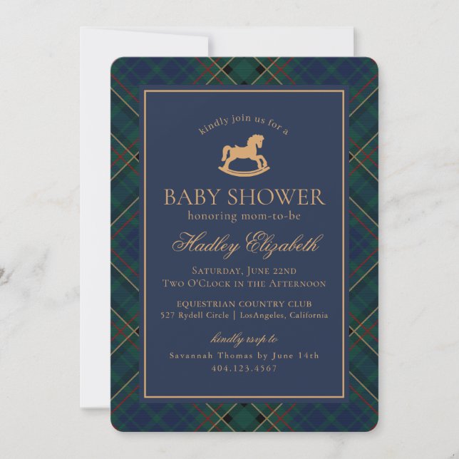 Invitation Tartan Plaid Classic Rocking Horse Baby Shower (Devant)