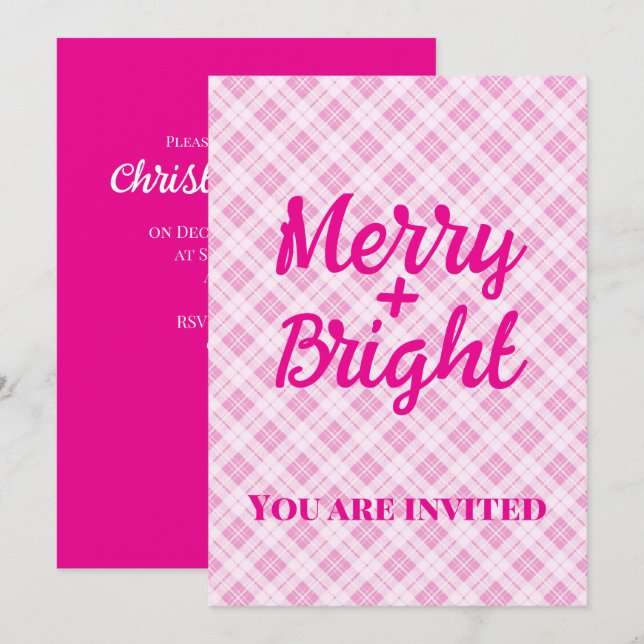 Invitation Tartan rose fête de Noël vacances Joyeux Bright (Devant / Derrière)