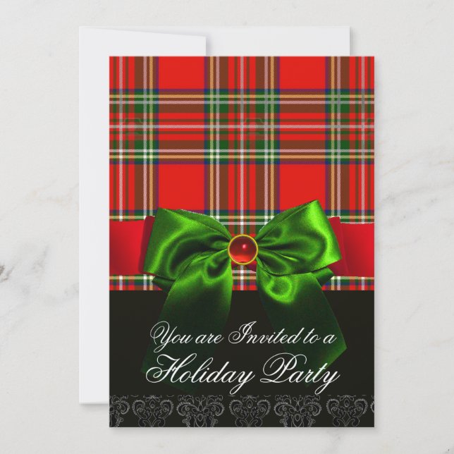 INVITATION TARTAN ROUGE ÉCOSSE AVEC PARTI DE NOËL VERT EN BAS (Devant)