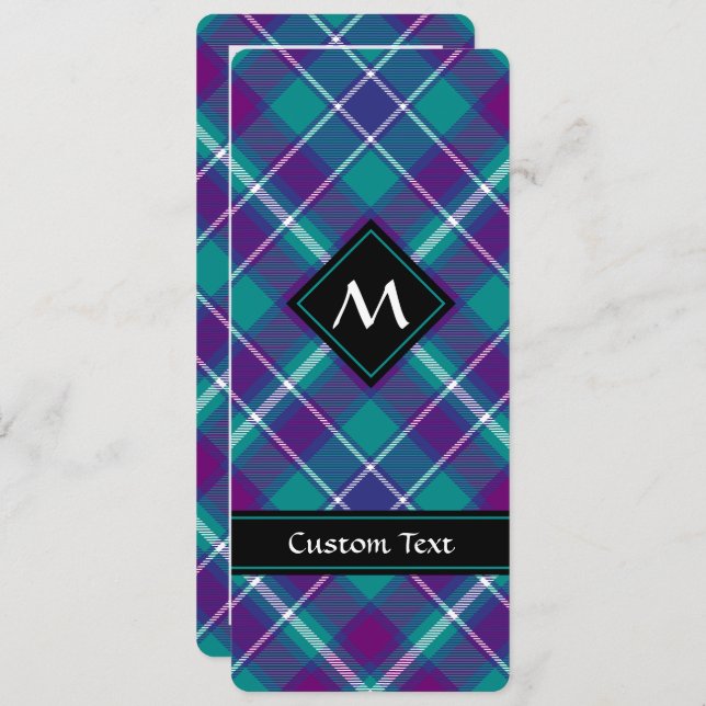Invitation Tartan vert de mer, violet et bleu (Devant / Derrière)