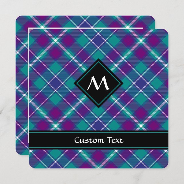 Invitation Tartan vert de mer, violet et bleu (Devant / Derrière)