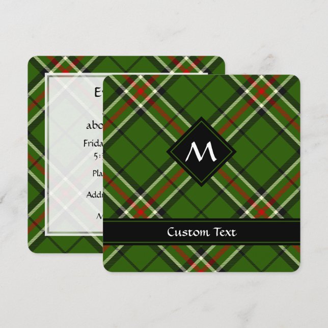 Invitation Tartan Vert, Noir, Rouge et Blanc (Devant / Derrière)