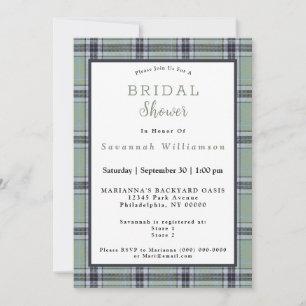 Invitation Tartan Vert Sauge Classique Gris Bleu Cérémonie de
