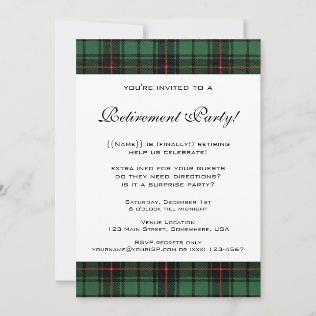 Invitation Tartan Vintage, Fête de retraite Davidson Moderne (Devant)