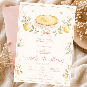 Invitation Tarte au Citron Rose Doux Floral Vert Citron Cre