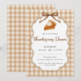 Invitation Tarte au potiron à carreaux beige Cozy pour le dîn