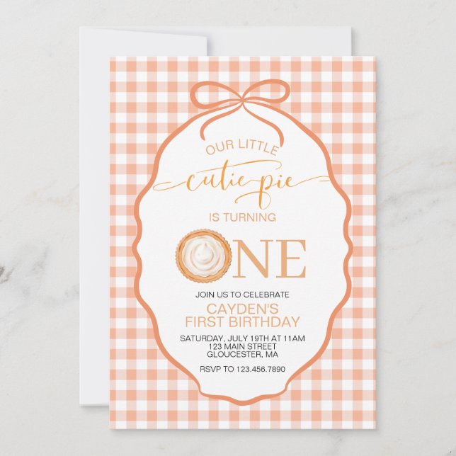 Invitation Tarte au potiron Cutie Pie carreaux orange Premièr (Devant)
