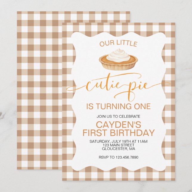 Invitation Tarte au potiron Cutie Pie plaid automnal Premier  (Devant / Derrière)