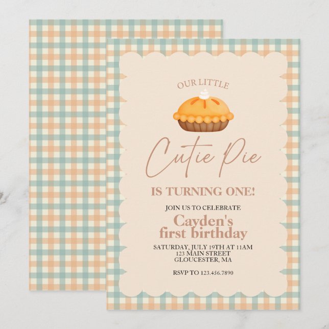 Invitation Tarte au potiron Cutie Pie plaid automnal Premier  (Devant / Derrière)
