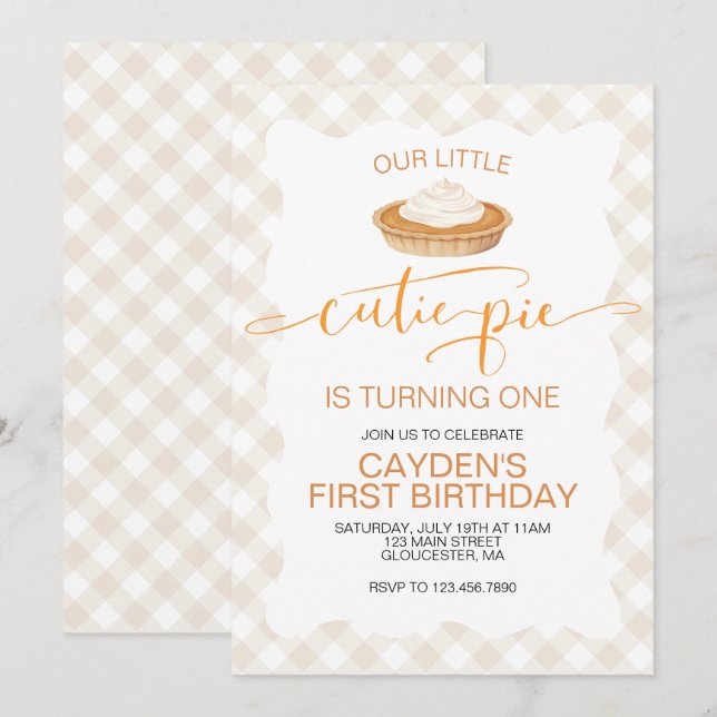 Invitation Tarte au potiron Cutie Pie plaid automnal Premier  (Devant / Derrière)