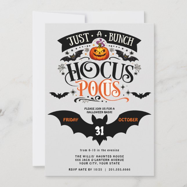 Invitation Tas de Hocus Pocus Fête Halloween numérique  (Devant)