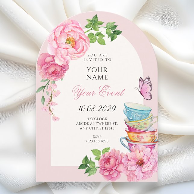 Invitation Tasse à thé florale aquarelle  (Créateur téléchargé)