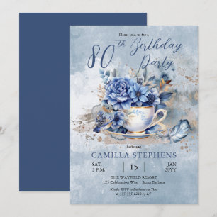 Invitation Tasse à thé florale hivernale élégante pour fête d