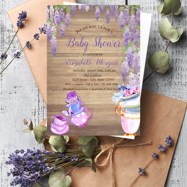 Invitation Tasse à thé Wisteria Baby shower Parties scintilla (Créateur téléchargé)