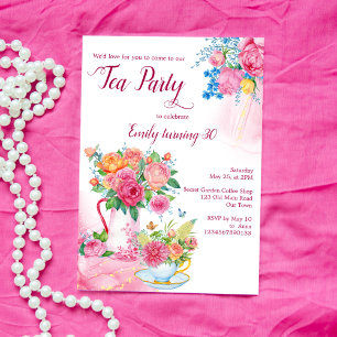 Invitation Tasse d'anniversaire de la fête du thé remplie de