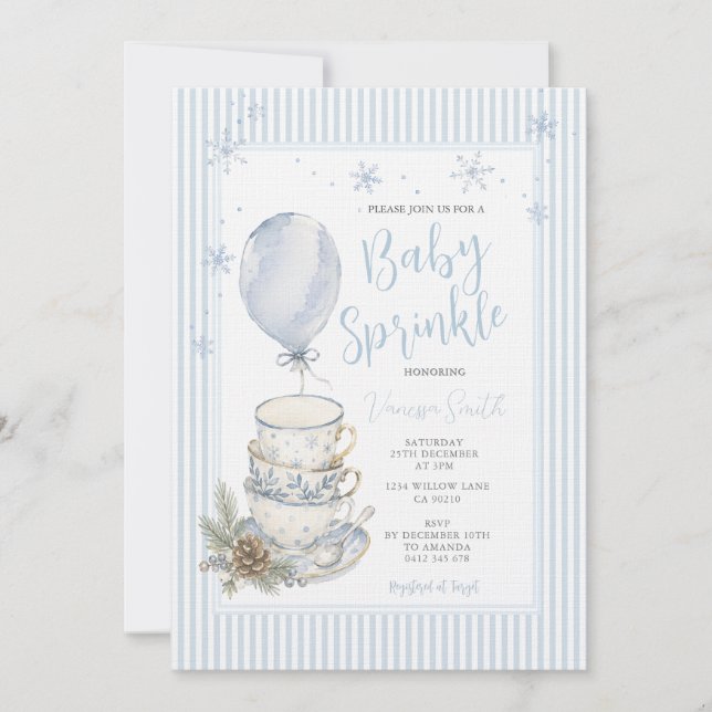 Invitation Tasse de neige bleue hivernale Bébé Sprinkle (Devant)
