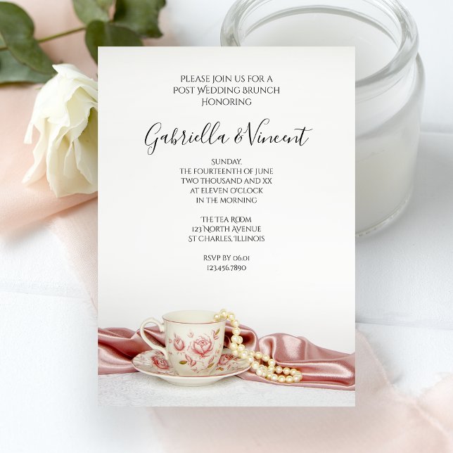Invitation Tasse de thé florale rose et brunch post-mariage a (Créateur téléchargé)