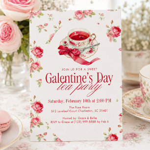Invitation Tasse de thé Rose Romantique Galentine’s Day Tea P