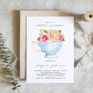 Invitation Tasse de thé Roses aquarelles Fête de thé Florale 
