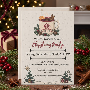 Invitation Tasse de vin chaud de Noël nordique avec pin sylve