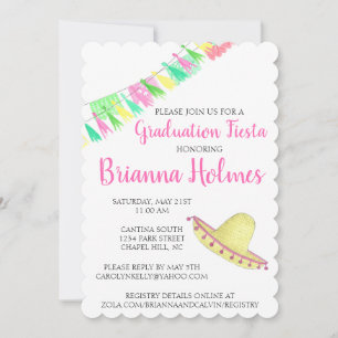 Invitation Tassel Papel Picado Pink Green Fiesta Graduation