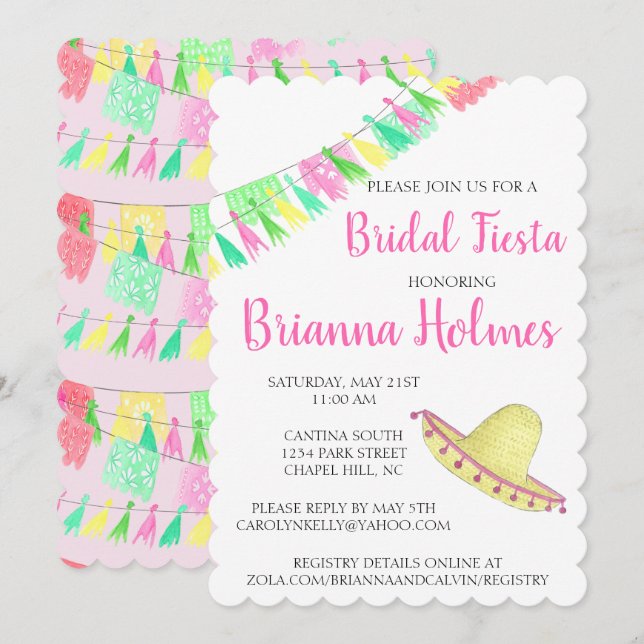 Invitation Tassel personnalisé Papel Picado Rose Vert Fiesta (Devant / Derrière)