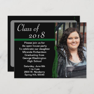 Invitation Tassel Photo Graduation Party Green and Black