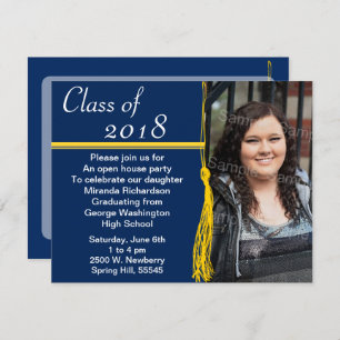 Invitation Tassel Photo Graduation Party Jaune et Bleu