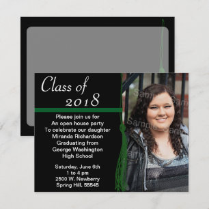 Invitation Tassel Photo Graduation Party Vert et Noir