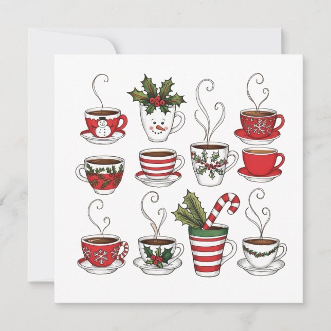 Invitation Tasses à thé drôles pour Noël  (Devant)