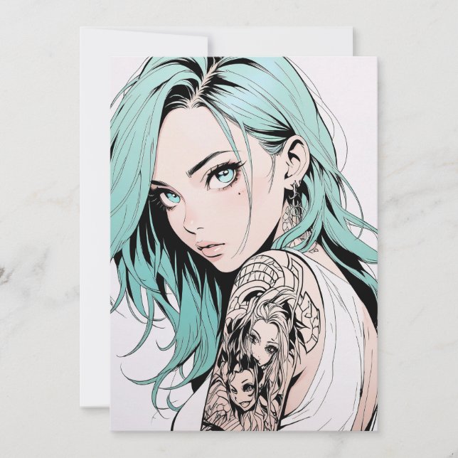 Invitation Tatouage de cheveux vert Anime Girl (Devant)