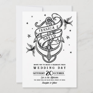 Invitation Tatouage mariage Ancre traditionnelle de roche Dov