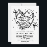 Invitation Tatouage mariage Traditionnel Rocher Doses Coeurs<br><div class="desc">Invitation vos invités à la fête avec cette invitation de mariage traditionnelle Tatouage rustique. Impression arrière incluse. Modifiez simplement le texte pour convenir à votre partie.</div>
