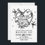 Invitation Tatouage mariage Traditionnel Rocher Doses Coeurs<br><div class="desc">Invitation vos invités à la fête avec cette invitation de mariage traditionnelle Tatouage rustique. Impression arrière incluse. Modifiez simplement le texte pour convenir à votre partie.</div>