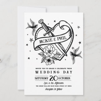 Invitation Tatouage mariage Traditionnel Rocher Doses Coeurs