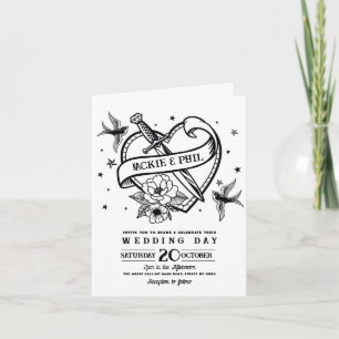 Invitation Tatouage mariage Traditionnel Rocher Doses Coeurs