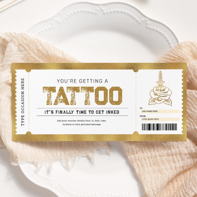 Invitation Tattoo Get Inked Gold Gift Ticket Bon de Réduction (Créateur téléchargé)