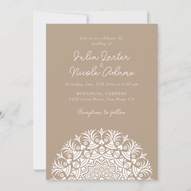 Invitation Taupe Beige Abstrait Mandala Mariage Chaud (Devant)