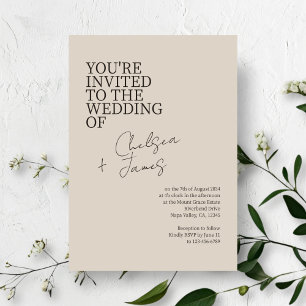 Invitation Taupe beige Mariage minimaliste de script chic