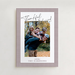 Invitation Taupe En vichy Merci Bienheureux Thanksgiving Phot