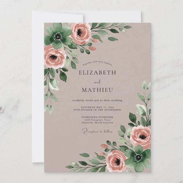 Invitation Taupe Exquisite Watercolor Wedding (Devant)