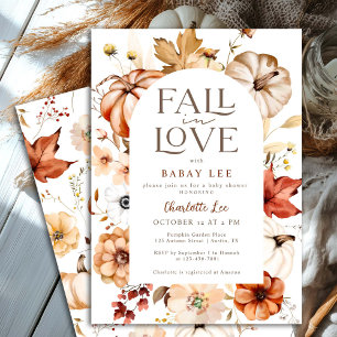 Invitation Taupe Fall in Love Floral Arch Citrouille Baby sho