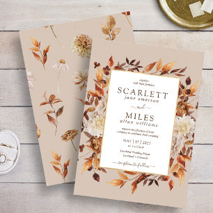 Invitation Taupe Fall Terracotta Aquarelle Florale Mariage
