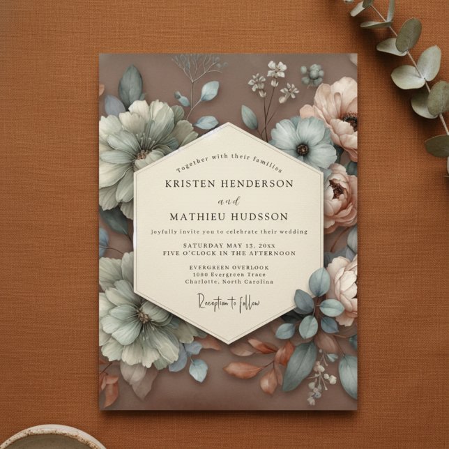 Invitation Taupe Floral Bloom Wedding (Créateur téléchargé)