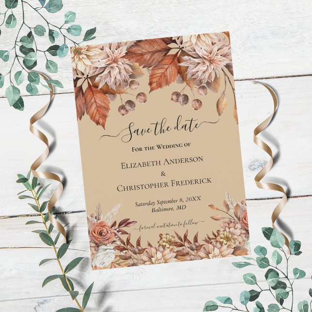 Invitation Taupe Floral Terracotta Mariage Enregistrer La Dat (Créateur téléchargé)