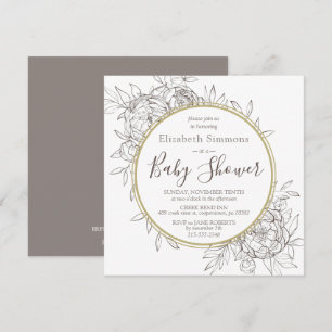 Invitation Taupe & Gold Peony Moderne Baby shower en toile fl